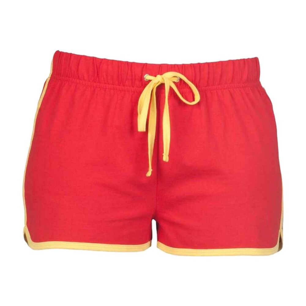 Skinni Fit Womens/Ladies Retro Shorts / Red/Yellow